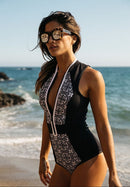 New European and American style Swimsuit - black and white retro print