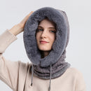Winter Thick Plush Hat With Scarf - Windproof Warm Knit Hats Hooded